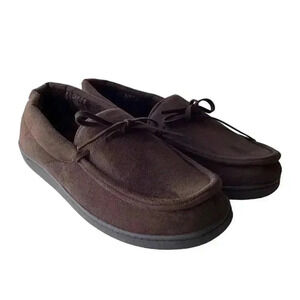 Van Heusen Mens Billy Mens M 8-9 Microsuede Fleece Lined Slippers Vegan Brown